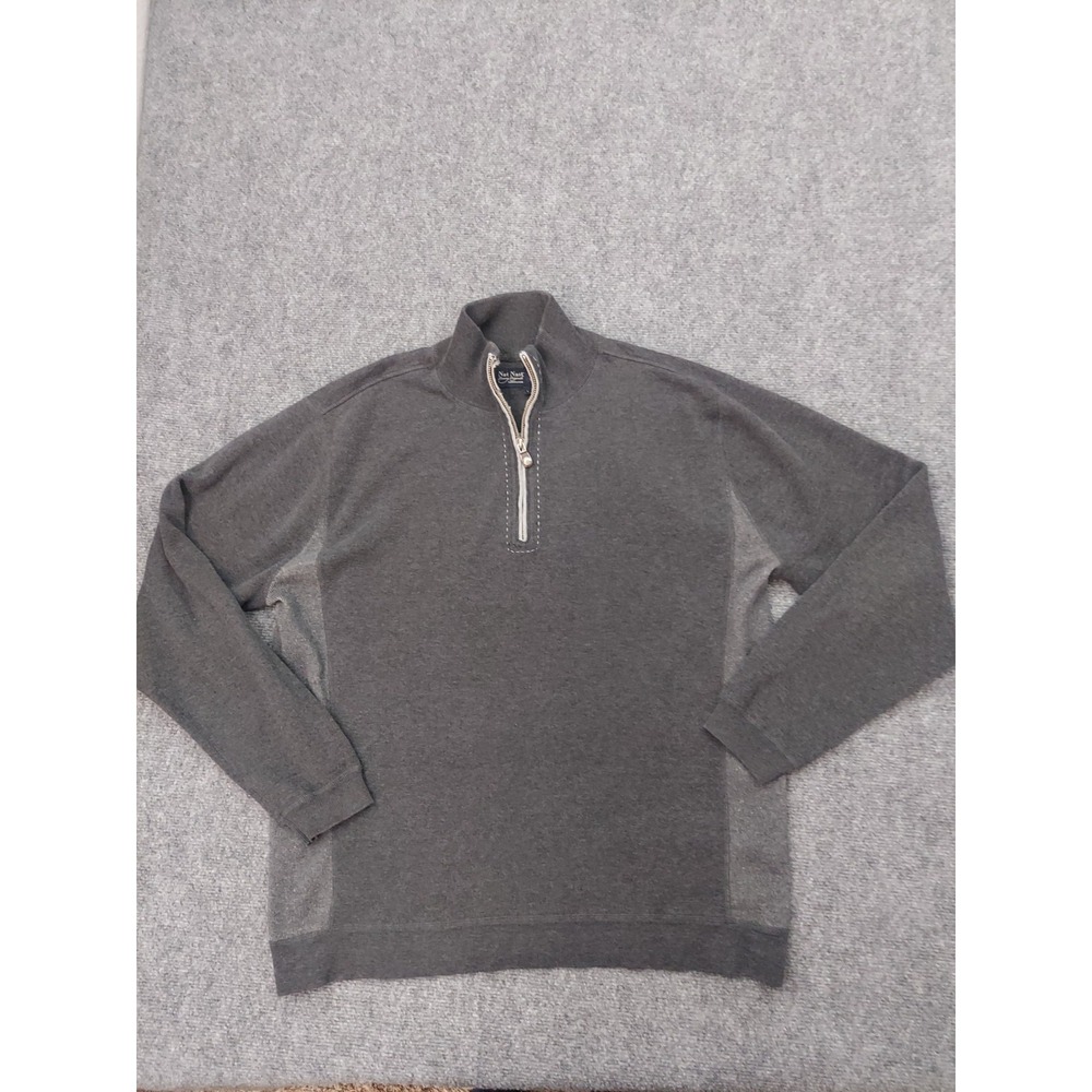 Nat Nast Pullover Sweater Mens Large Gray 1/4 Zip Stretch Mock Neck Two Tone